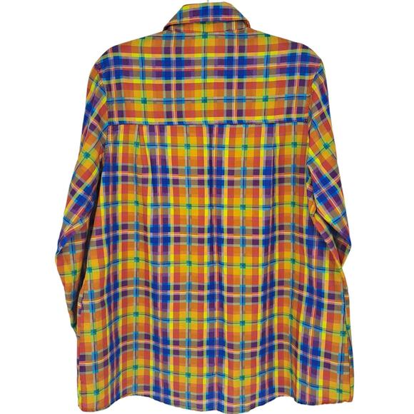 We Wore What Oversized Dad Shirt Rainbow Plaid Linen Blend Women's Size S Small - Picture 2 of 7